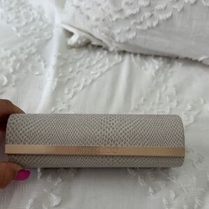 Jimmy Choo Textured Glasses Case in Beige and Gold